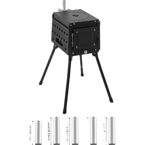 Poêle de tente portable, hauteur réglable, design multi-usages, noir (1/2)