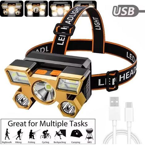 Leistungsstarke, wiederaufladbare Stirnlampe zum Angeln, LED-Stirnlampe, Camping-Stirnlampe, Jagdlampe, Wanderlaterne
