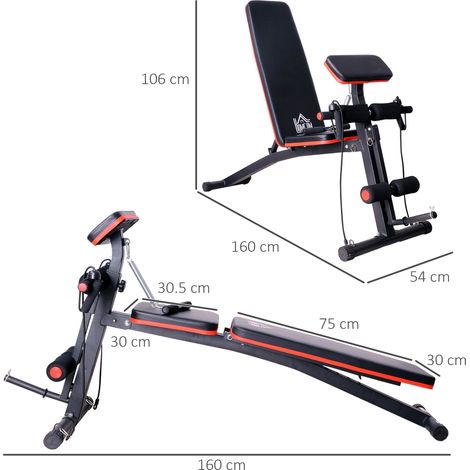 Banc de musculation pliable, dossier réglable sur 7 positions, appareil d'extension des jambes, coussin, bandes de résistance incluses, banc abdominal incliné multifonctionnel, pour l'entraînement à d (1/5)