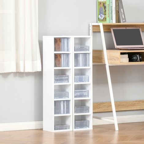 Set di 2 scaffali a colonna, mobiletto per CD/DVD, 6 + 6 scomparti, dimensioni 21L x 19W x 88H cm, capacità massima 160 CD, colore bianco.