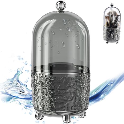 1 Organisateur de pinceaux, couvercle pivotant anti-poussière, matériau PET, 6 compartiments, pour coiffeuse salle de bain (1/5)