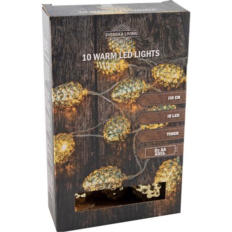 LED Tannenzapfen Lichterkette - 110 cm - Weihnachts Deko Beleuchtung 10 Zapfen gold