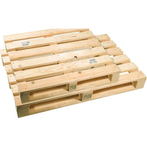 KKE – Palette en bois export 1000 x 1200 x 144 mm – Conforme NIMP15 – Charge statique 2500 kg – Pile de 13 palettes