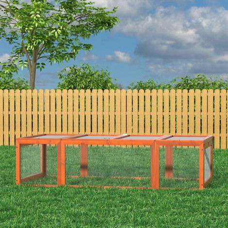 Pawhut Freilaufgehege für Kleintiere Aufklappbares Dach Tannenholz Orange
