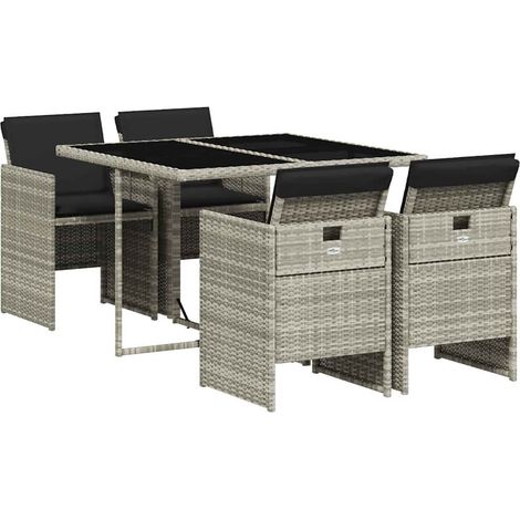 Maison Exclusive - 5-tlg. Garten-Essgruppe mit Kissen Hellgrau Po