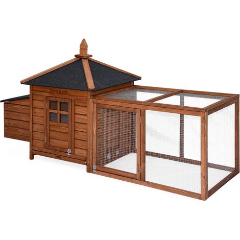 Wooden chicken coop for 2 chickens with nesting box, natural, 196x73.55x98 cm - Java (1/5)