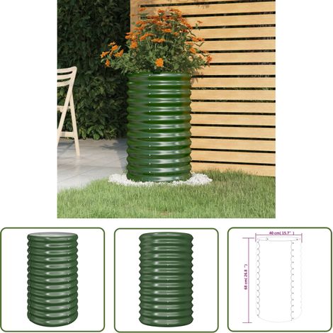 Jardinière, Pot de Fleurs d'extérieur, Acier enduit de poudre 40x40x68 cm Vert OIB6196E (1/4)