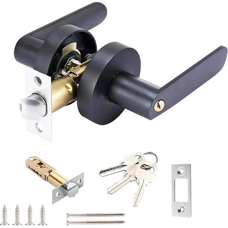 Verrou de Porte D'entrée à Levier Alliage D'aluminium, Garniture de Poignée de Porte avec Serrure et Clé, Taille de Loquet 60 / 70mm, pour Chambre, Cuisine, Noir