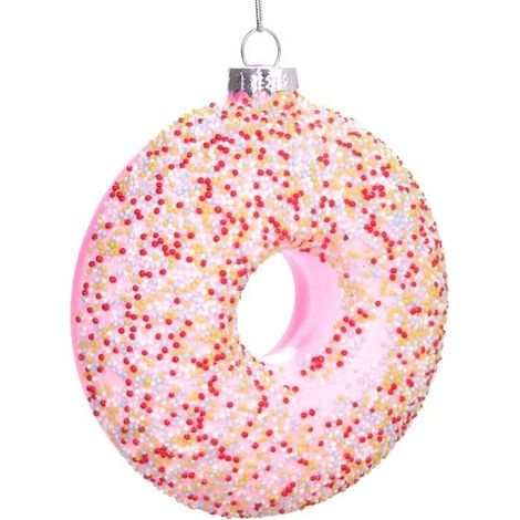 BRUBAKER Donut avec saupoudrage - Boule de Noël en verre peinte à la main - Figures de décoration amusantes - 10 cm (1/4)