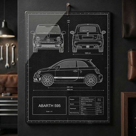 Poster Abarth 595 Arredo da Parete in Real Fiber Carbon Look, 39,5 x 29,7 cm