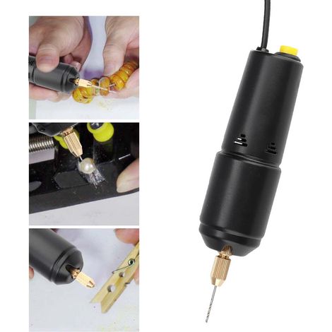 Mini-Elektrobohrmaschine mit USB-Anschluss, 3 Bohrer, 5 V Gleichstrom, schwarzes Metall & Kunststoff (1/5)