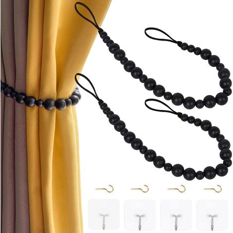 2 Pièces Bohème Embrases pour Rideaux,Attaches Rideaux,Embrasses à Rideaux - pour Mur,Ferme,fenêtre,Chambre à Coucher,Salle à Manger(Noir) (1/5)