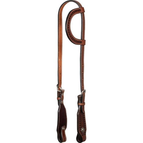 taglia unica, Chestnut: Testiera western ad orecchio in cuoio con cucitura a contrasto modello x-stitch