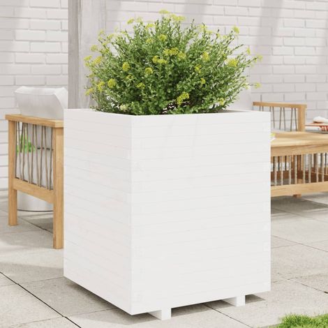 Jardinière-Pot de fleur blanc 60x60x72,5 cm bois de pin massif (1/5)