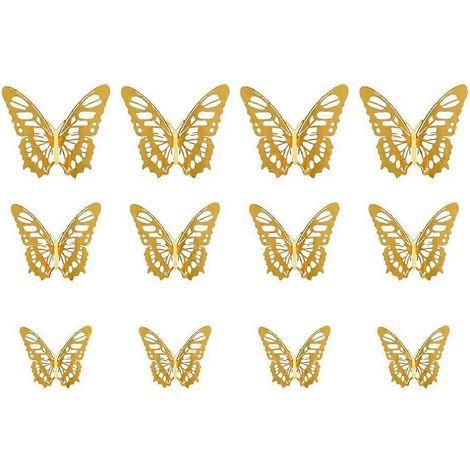 Lot de 12 stickers muraux papillons creux en métal 3D, type E, noir nacré (1/5)
