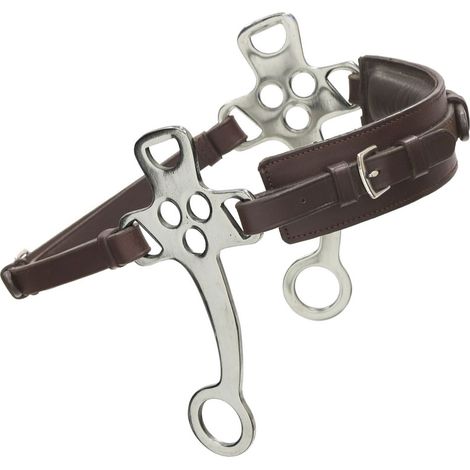Nero - Hackamore in acciaio inox ad aste corte, nasalina in cuoio imbottito