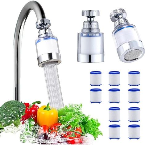 360° drehbarer Anti-Kalk-Wasserfilter für Wasserhähne + 10 PP-Baumwollfilterelemente für Küche, Bad und Spüle (1/5)