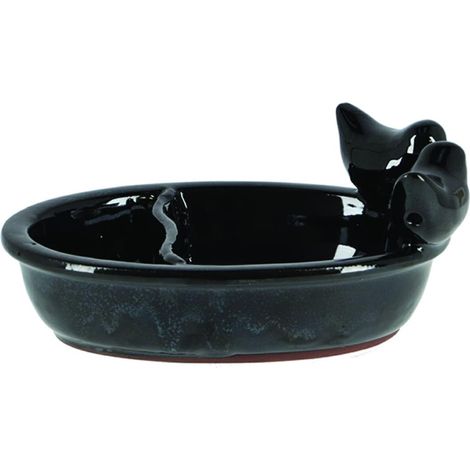 Baño para pájaros de cerámica negra