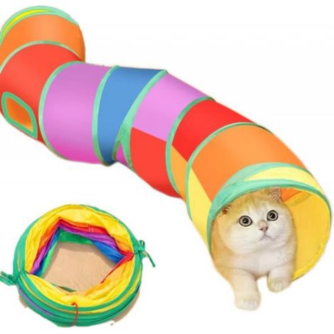 Jouet éducatif pour chat - Tunnel pour chat avec 2 cachettes - Arc-en-ciel en forme de S - Pour chats d'intérieur - Long tunnel arc-en-ciel - Pliable - Portable - Tunnel de jeu résistant - Exercice po (1/5)