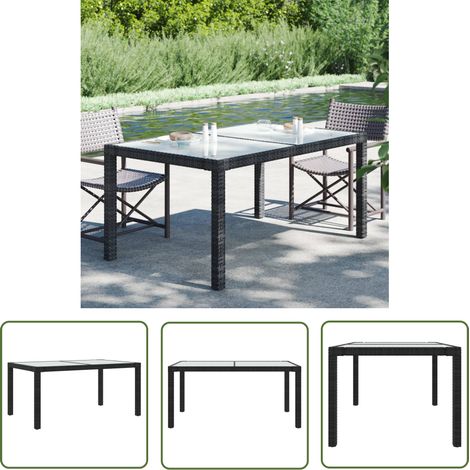The Living Store Gartentisch 150x90x75 cm Gehärtetes Glas Poly Rattan Schwarz - Gartentisch - Polyrattan Tisch - Esstisch - Gartenmöbel - Balkonmöbel (1/5)