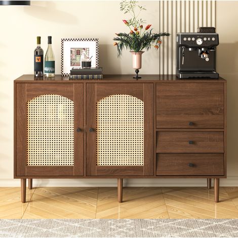 buffet meuble rangement rotin 130 cm bois style nature OKMYHOME (1/5)