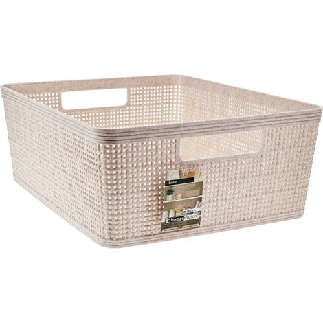 Korb 35x29x13 cm beige mit Griffen, Aufbewahrungskorb aus Kunststoff (1/2)