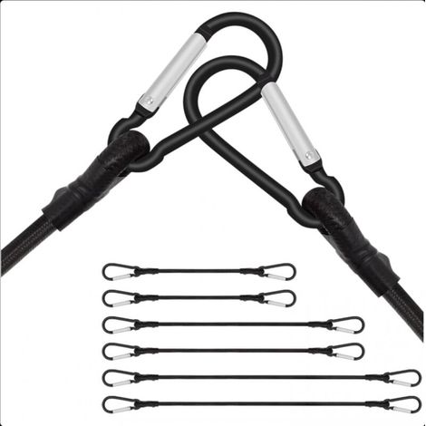 Lot de 6 Tendeurs élastiques avec Mousqueton, Tendeurs Elastique avec Crochets 60 Cm 100 Cm 150 Cm, Long élastiques Sandows avec Mousqueton pour Camping, Bâches, Porte vélos, Tente, Voiture (1/5)