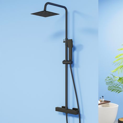 Miscelatore termostatico doccia con soffione doccia da 20 cm, quadrato set sistema doccia in acciaio inox con doccetta a 1 funzione, nero (1/5)