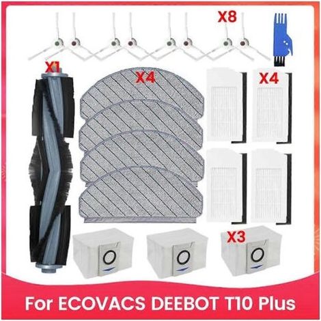 Pour aspirateur robot ECOVACS DEEBOT T10 Plus : brosse latérale principale, filtres HEPA, lingette de nettoyage, sacs à poussière (1/5)