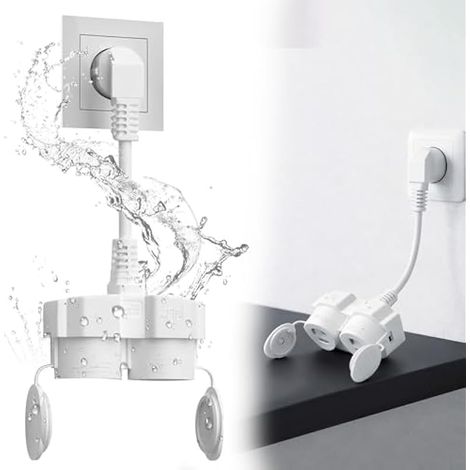 Rallonge double prise pour prise extérieure : double prise 16 A avec 2 prises IP44 étanche pour intérieur extérieur cuisine bureau (blanc) (1/5)