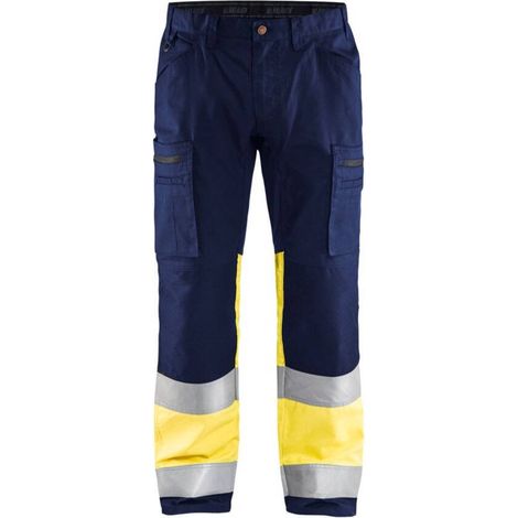 Pantaloni da lavoro alta visibilità elasticizzati 1551 - Blu navy/Giallo fluorescente XL - FR(50) - SE(C56) - Norme (1/5)