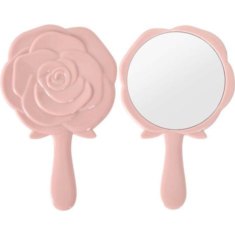 Miroir de poche rose - Portable avec une poignée, idéal pour le maquillage, à la maison et en voyage. (1/5)