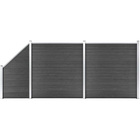 vidaXL Ensemble de panneau de clôture WPC 446x(105-186) cm Noir (1/5)