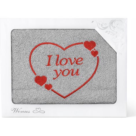 Toalla de algodón gris con bordado "Te quiero", una gran idea para regalar. (1/2)