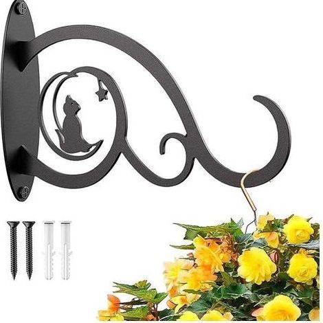 Support mural monobloc en fer forgé pour panier suspendu, crochet pour plantes, support pour panier de jardin, adapté aux objets d'extérieur tels que pots de fleurs, mangeoires à oiseaux, carillons éo (1/5)