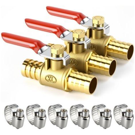 Set mit 3 Messing-Kugelhähnen, 10 mm, 6 Klemmen, für Kraftstoff-, Gas- und Luftleitungen (1/5)