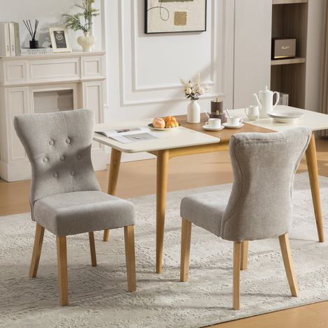 Chaises de salle à manger haut de gamme en bois massif,revêtement chenille,pieds bois,décorations cloutées,lot de 2 pièces par carton,gris.