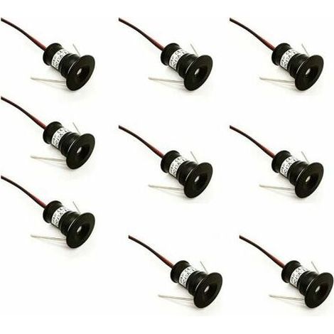 Lot de 9 mini spots encastrés LED 12 V 1 W noirs pour cuisine, escaliers, placards, couloir, bricolage, éclairage blanc chaud/blanc froid, vitrine, petit plafond, IP65, 3000 K (120° blanc chaud A+) (1/5)