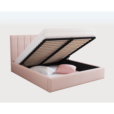 Lit coffre Lorado 140 x 190 cm avec sommier à lattes relevable Rose pâle (1/5)