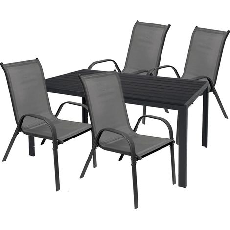 Gartengarnitur 5-teilig 150x90cm Anthrazit/schwarz/Anthrazit Polywood-M691892+4xMMC330881 (1/4)