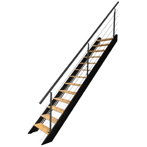 DIVERSO - Scala dritta in legno con LED integrati, nera con balaustra