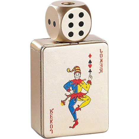 Briquet à jet rechargeable en forme de carte à jouer avec dé rotatif – idéal pour les collectionneurs. Joker doré (1/5)
