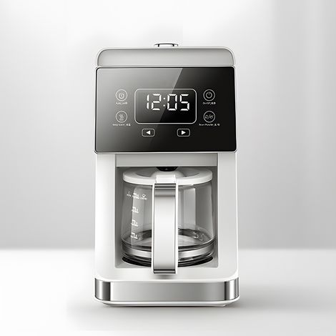 Cafetera de filtro para 5-10 tazas con molinillo integrado, jarra de 780 ml, control de temperatura, vidrio de borosilicato PP blanco. (1/5)