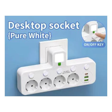 Multiprise USB à chargement rapide — Multiprise à 5 prises avec protection contre les surtensions, interrupteurs individuels et protection contre les surcharges (blanc) (1/2)