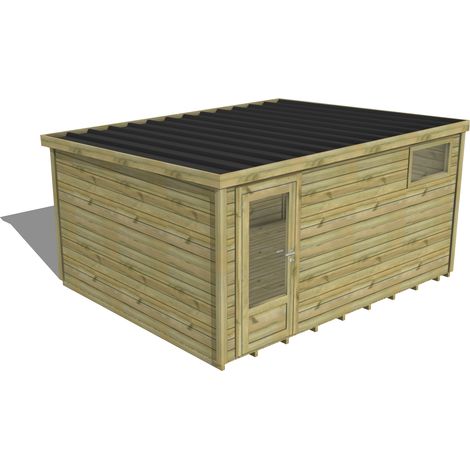 ABRI DE JARDIN bois traité 27mm, Essentiel, 4,3x3,4m, 15m2, Plancher