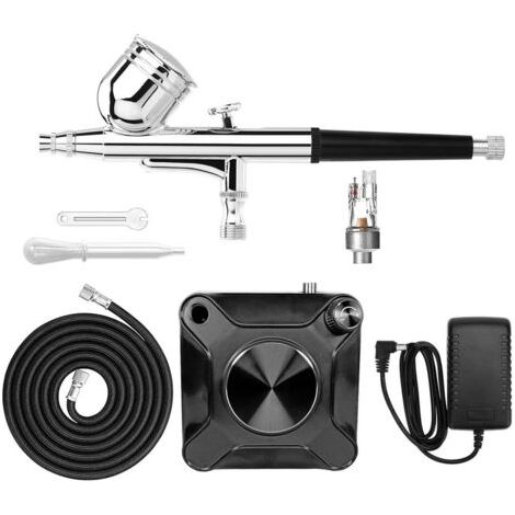 Compresseur Aerographe Kit,Double Action Pistolet Aerographe,Mini Compresseur d'Air pour Tatouage Manucure Craft Spray Modèle Nail gâteau rendant les modèles Hobby Airbrush Kit(HSA8K) (1/5)