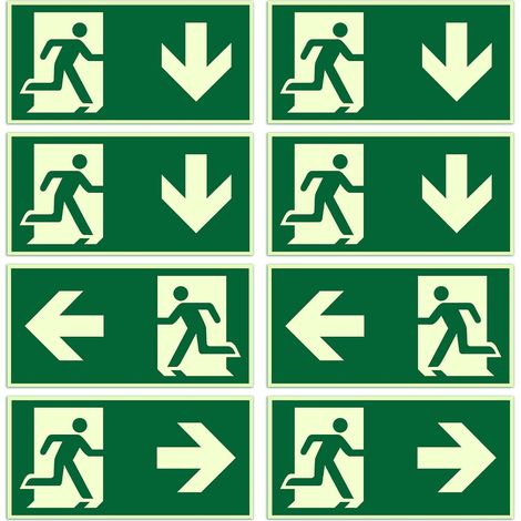 8 pièces Panneau Issue de Secours Flèche, 300x150mm PVC Autocollant Panneaux de Sécurité, Panneau Issue de Secours Photoluminescent aux Hôtels, Immeubles de Bureaux, Écoles, Couloirs (Style 3) (1/5)