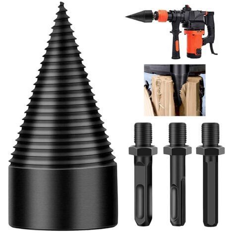 SABIR Holzspalter, 4 abnehmbare konische Anzündholzaufsätze, Hochleistungs-Bits für elektrische Bohrmaschinen, 45-mm-Sechskant-, Vierkant- und Rundkonus-Schraubendreher (1/5)