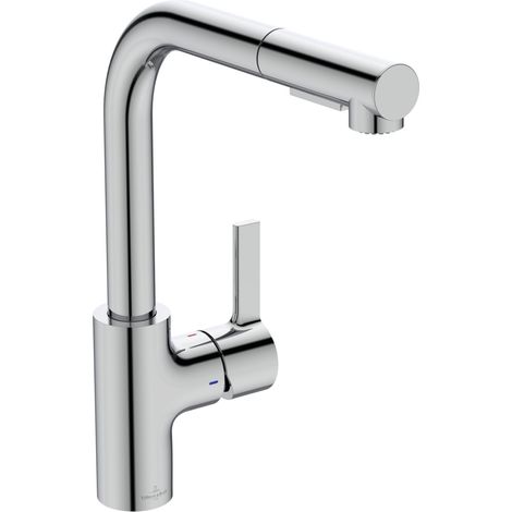 Villeroy & Boch Variaro - Mitigeur Cuisine Haute Pression avec Douchette Extractible, Rotation 360° et Économe 6,1L/min, Hauteur Bec 295 mm - Chrome (1/4)