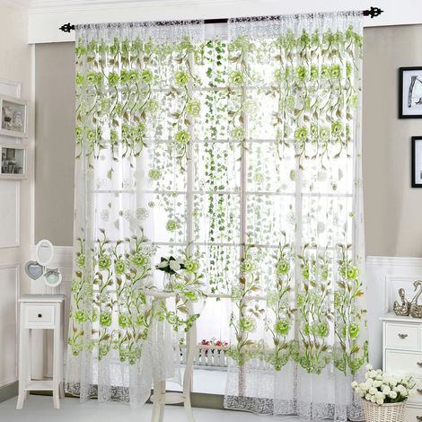 Rideau Voile - Fleur De Pivoine - 200 cm x 100 cm - Translucide - À Oeillets - Pour Salon Chambre À Coucher - 1 Pièce (1/5)